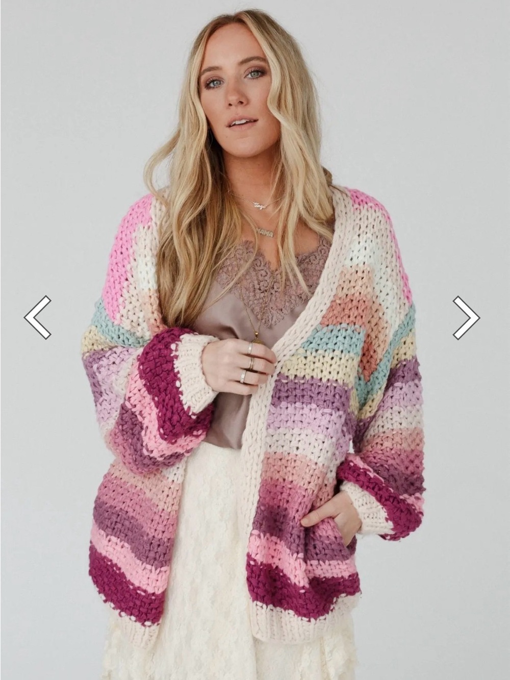 Three Bird Nest Wrapped up in Color Knit Cardigan Sz M